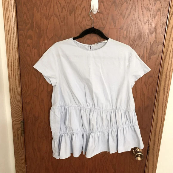 Zara Tops - Zara Trafaluc Collection Blue Ruched Asymmetric Blouse